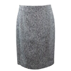 Carlisle Wool Blend Tweed Pencil Skirt Sz 8 Black White Brown Knee Length Career